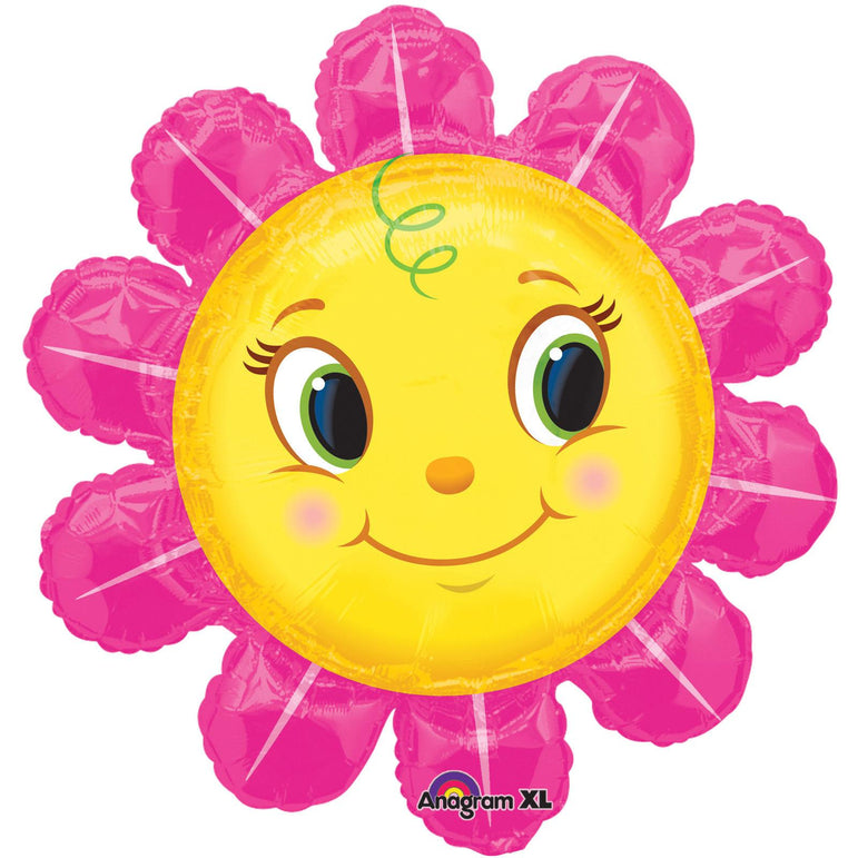 Smiley Pink Flower SuperShape Foil Balloon 29 in Balloons & Streamers - Party Centre