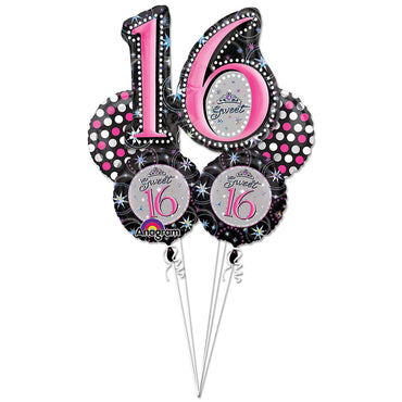 Sweet 16 Sparkle Day Balloon Bouquet 5pcs Balloons & Streamers - Party Centre - Party Centre