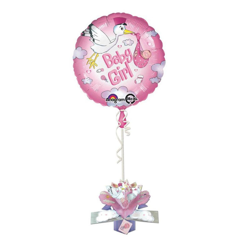 Pop-Up Baby Girl Stork Foil Balloons & Streamers - Party Centre