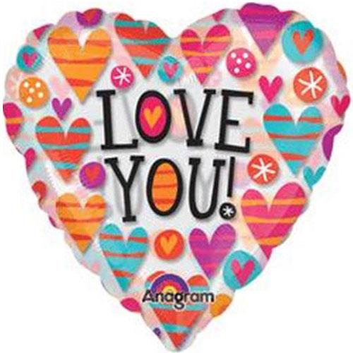Love You Bright Hearts See-Thru Balloon 26in Balloons & Streamers - Party Centre - Party Centre