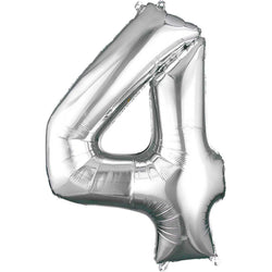 Silver Number 4 SuperShape Foil Balloon 60x91cm