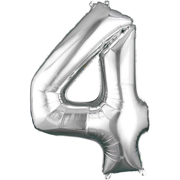 Silver Number 4 SuperShape Foil Balloon 60x91cm - Party Centre