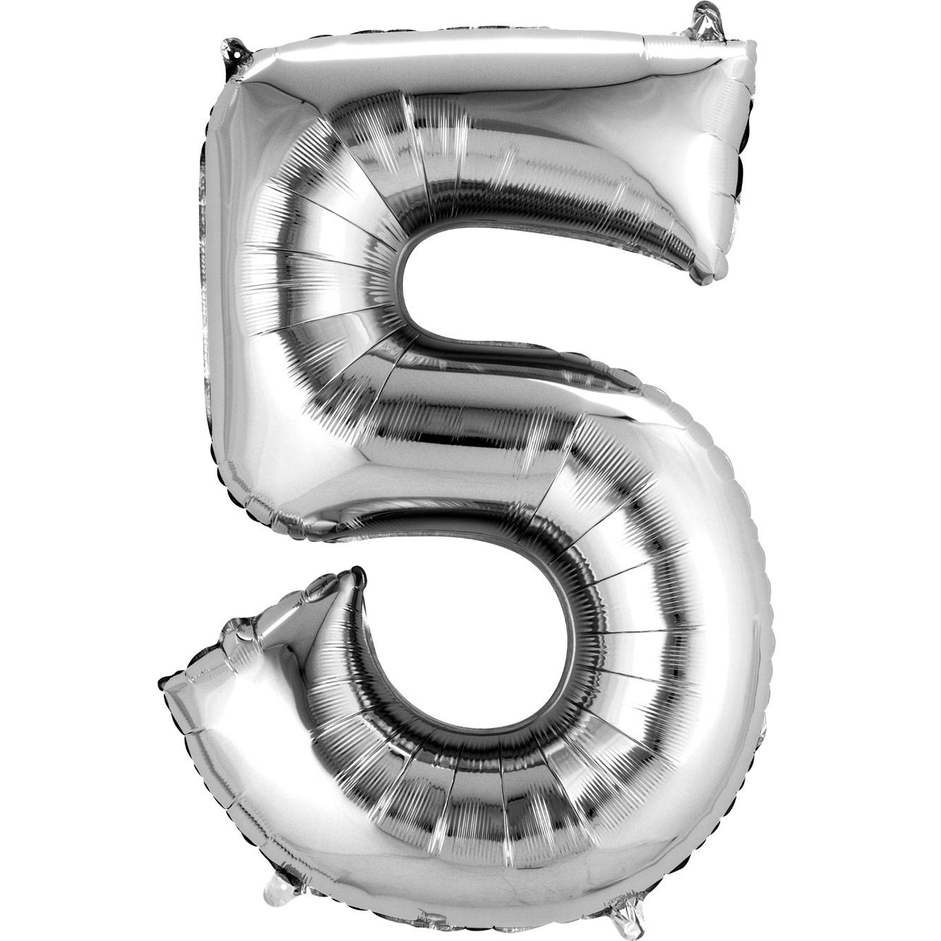 Number 5 Silver Super Shape Balloon 23 x 33in Balloons & Streamers - Party Centre - Party Centre
