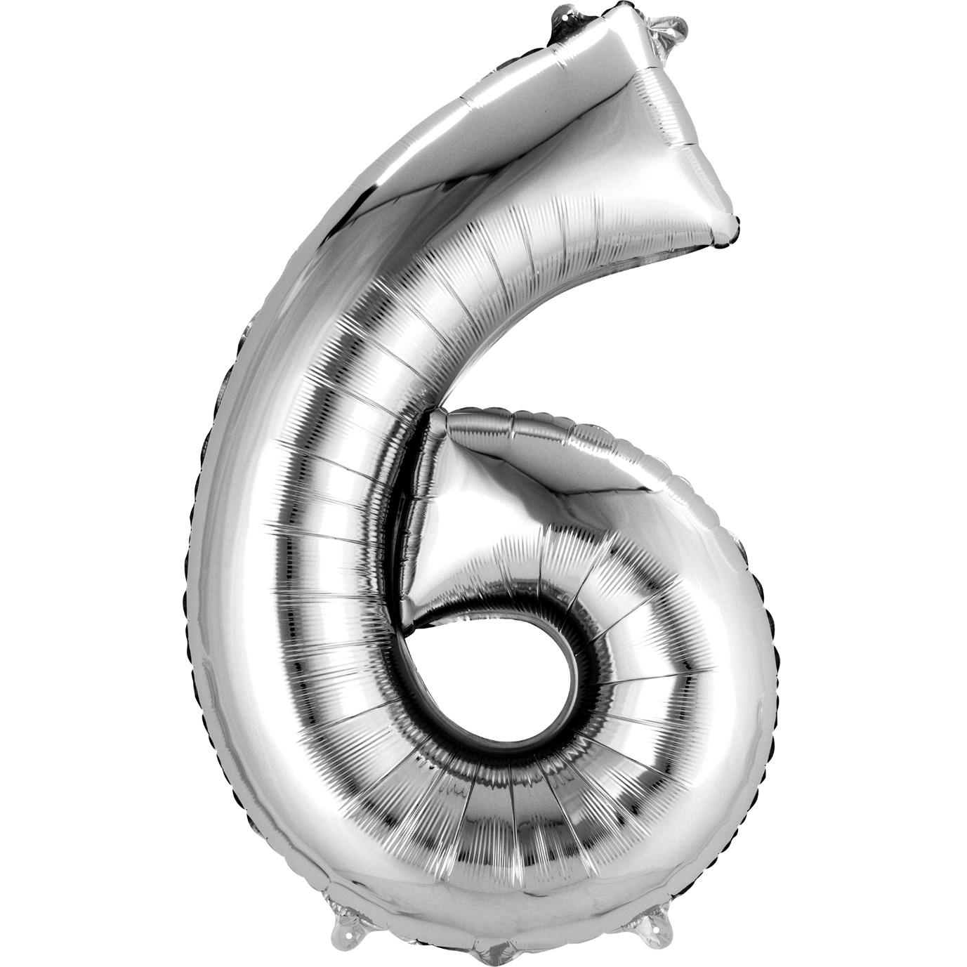 Number 6 Silver Super Shape Balloon 22 x 35in Balloons & Streamers - Party Centre - Party Centre