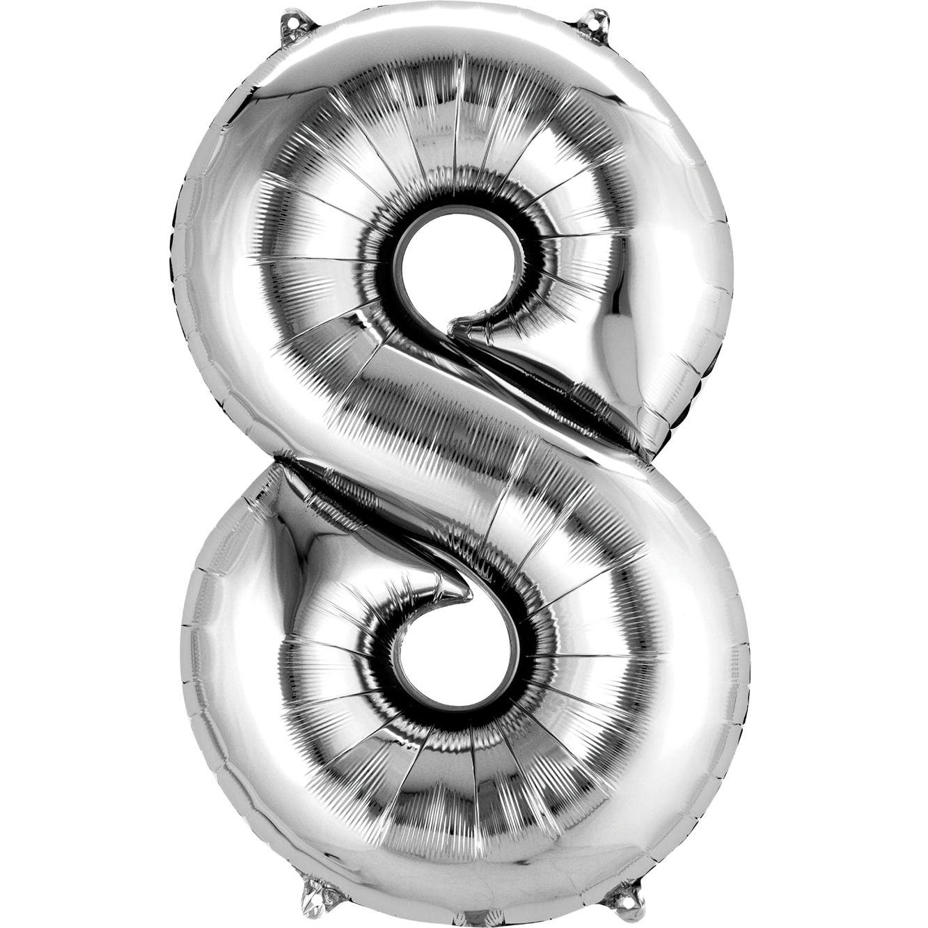 Number 8 Silver Super Shape Balloon 21 x 33in Balloons & Streamers - Party Centre - Party Centre