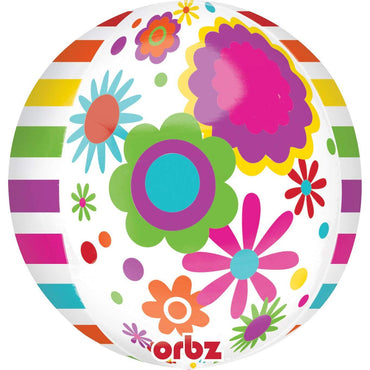 Flowers & Stripes Orbz Foil Balloon 38x40cm Balloons & Streamers - Party Centre - Party Centre