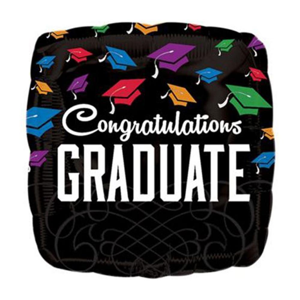 Congrats Graduate Black Square Balloon 18in Balloons & Streamers - Party Centre - Party Centre