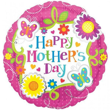 Happy Mother Day Butterflies & Flowers Balloon 28in Balloons & Streamers - Party Centre - Party Centre