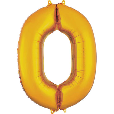Gold Number 0 SuperShape Foil Balloon 55x88cm - Party Centre