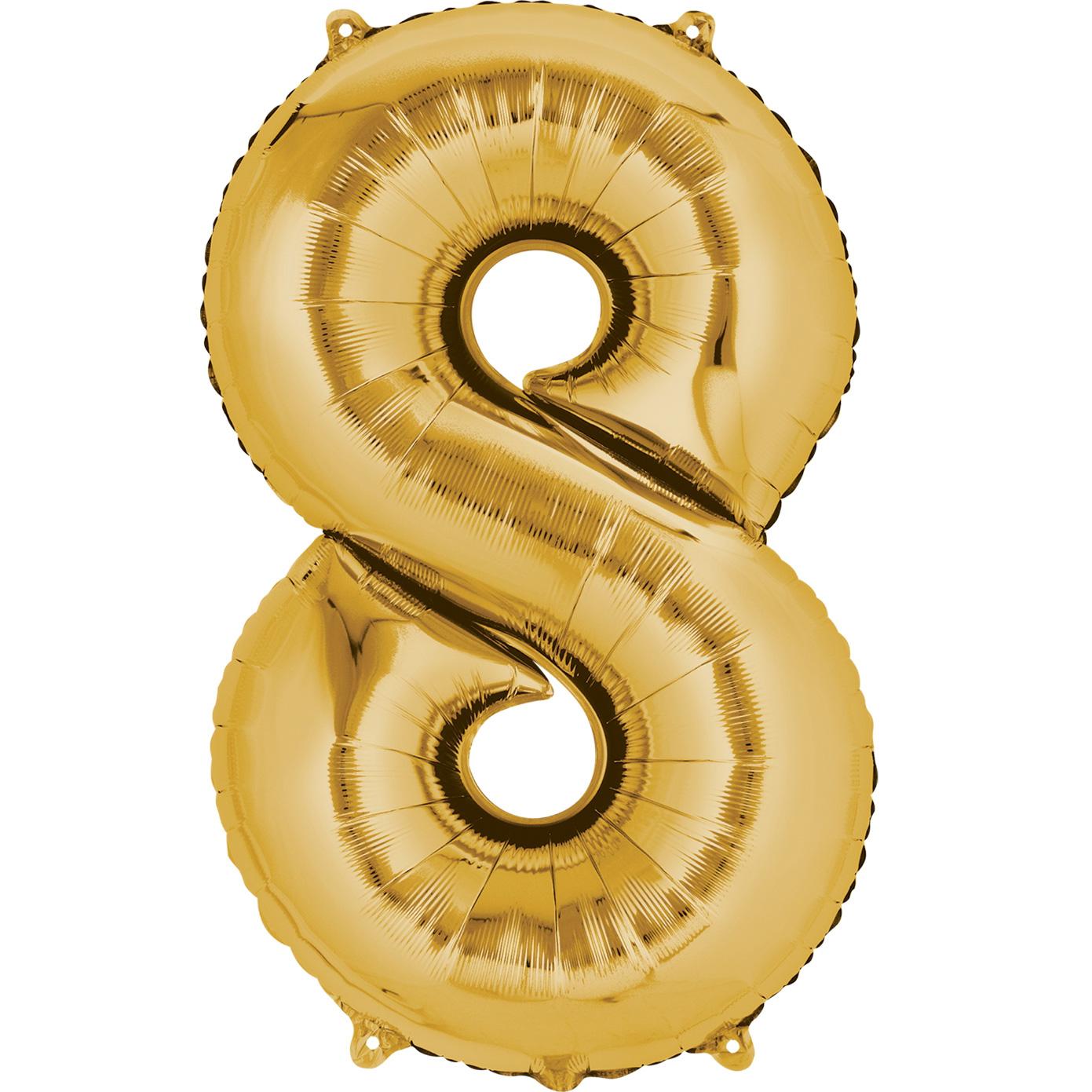 Number 8 Gold Large Shape Balloon 21 x 33in Balloons & Streamers - Party Centre - Party Centre