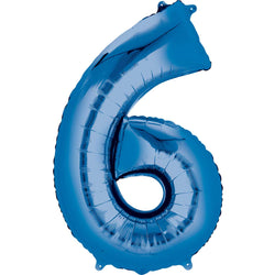 بالون فويل مجسم بحجم كبير على شكل رقم 6 بلون أزرق مقاس 55 × 86 سم