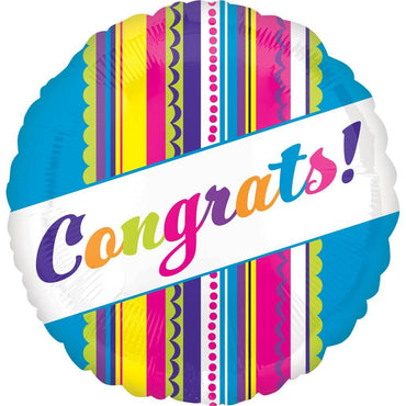 Congrats! Multi Design Stripe ColorBlast Balloon 53cm Balloons & Streamers - Party Centre - Party Centre