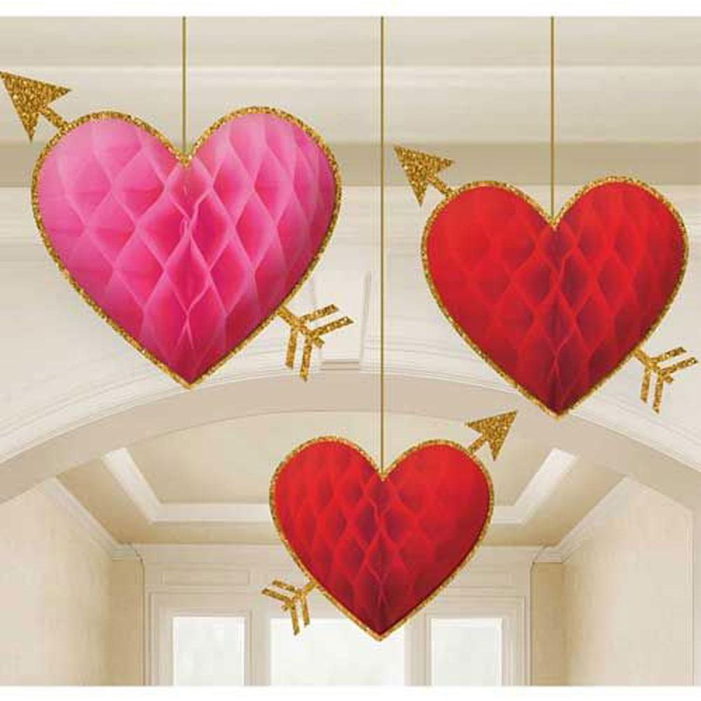 Red Heart Honeycomb Decoration 3pcs Decorations - Party Centre - Party Centre