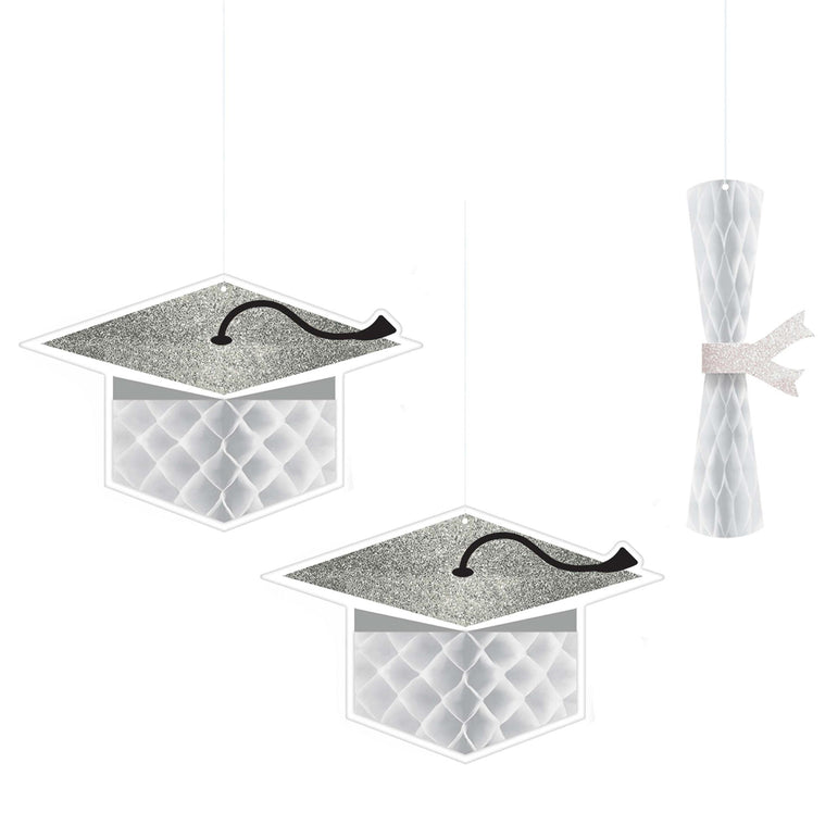 School Pride White Honeycombs 3pcs Decorations - Party Centre