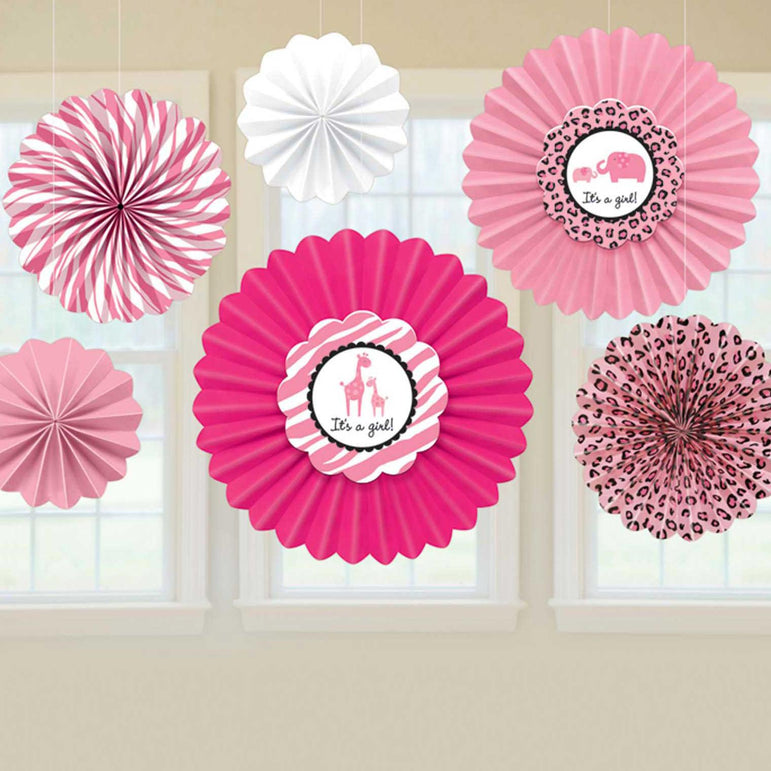 Sweet Safari Girl Paper Fan Decoration 6pcs