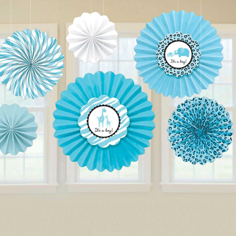 Sweet Safari Boy  Paper Fan Decoration 6pcs