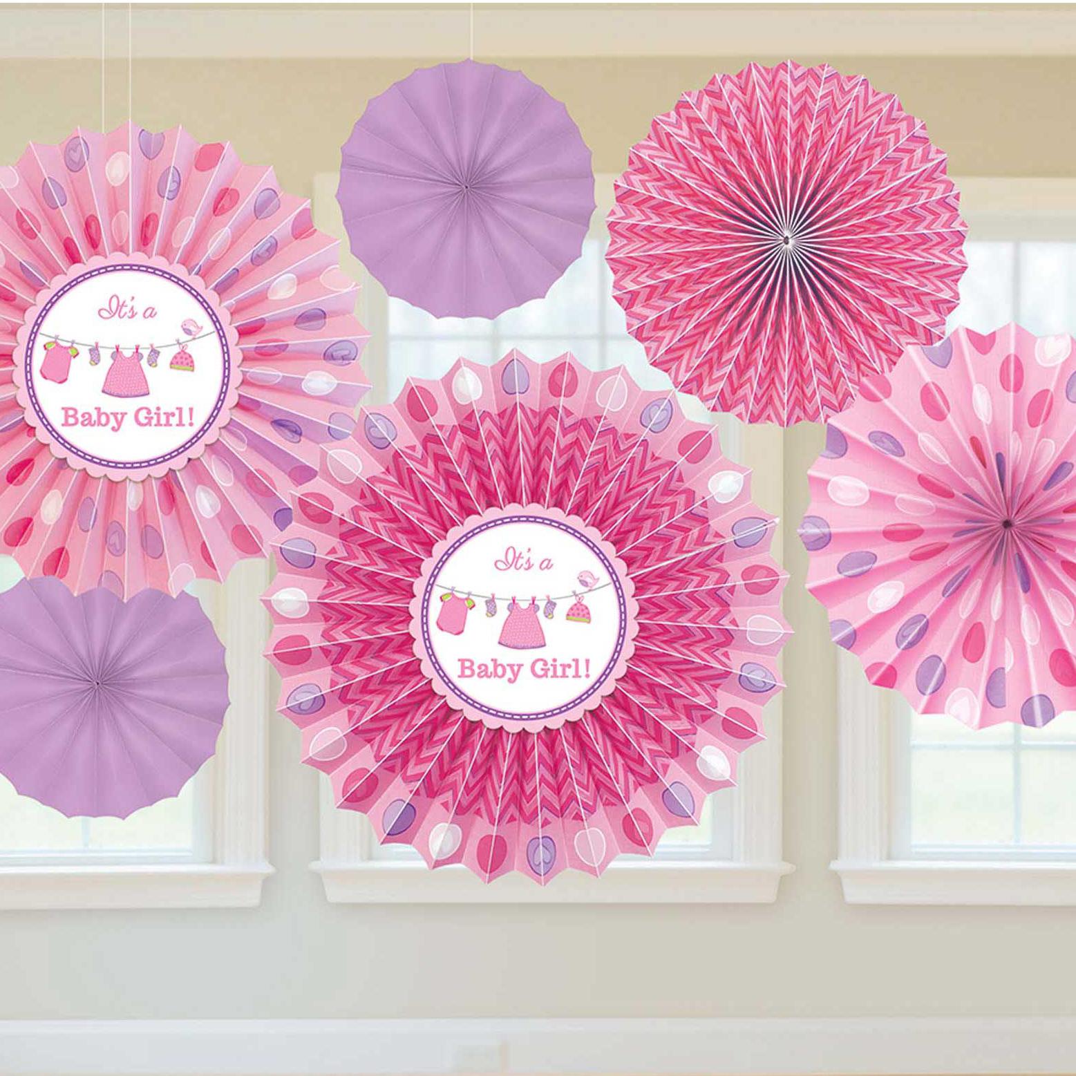 Shower With Love Girl Paper Fan Decorations 6pcs - Party Centre