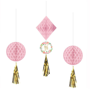 Floral Baby Honeycomb Decorations 3pcs Decorations - Party Centre - Party Centre
