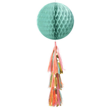 Pastel & Gold Tissue & Foil Honeycomb Ball With Tail Decorations - Party Centre - Party Centre