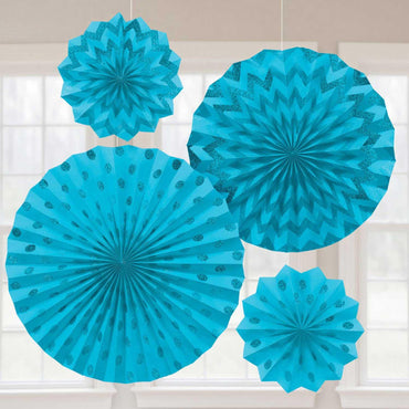Caribbean Glitter Paper Fans 4pcs Decorations - Party Centre - Party Centre