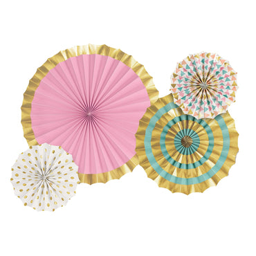Pastel & Gold Foil Hot Stamped Paper Fans 4pcs Decorations - Party Centre - Party Centre