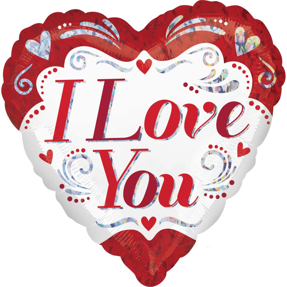 I Love You Fancy Holographic Foil Balloon 18 in Balloons & Streamers - Party Centre - Party Centre