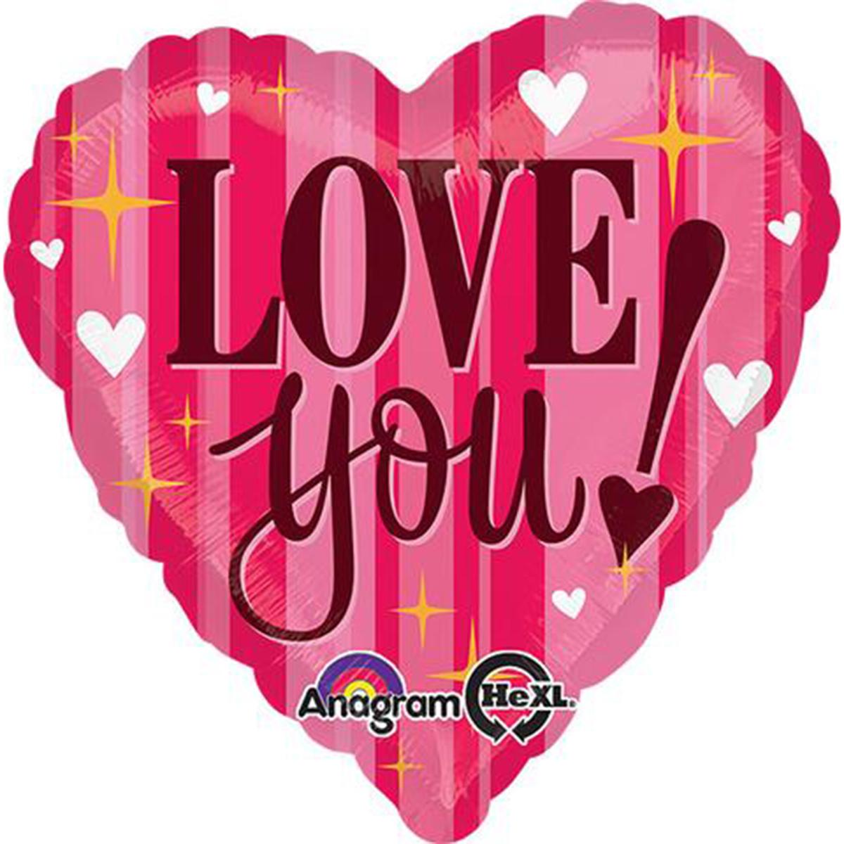 Love You Pink Stripes Foil Balloon 18 in Balloons & Streamers - Party Centre - Party Centre