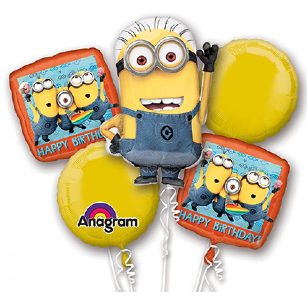 Despicable Me Minions Happy Birthday Balloon Bouquet  5ct Balloons & Streamers - Party Centre - Party Centre