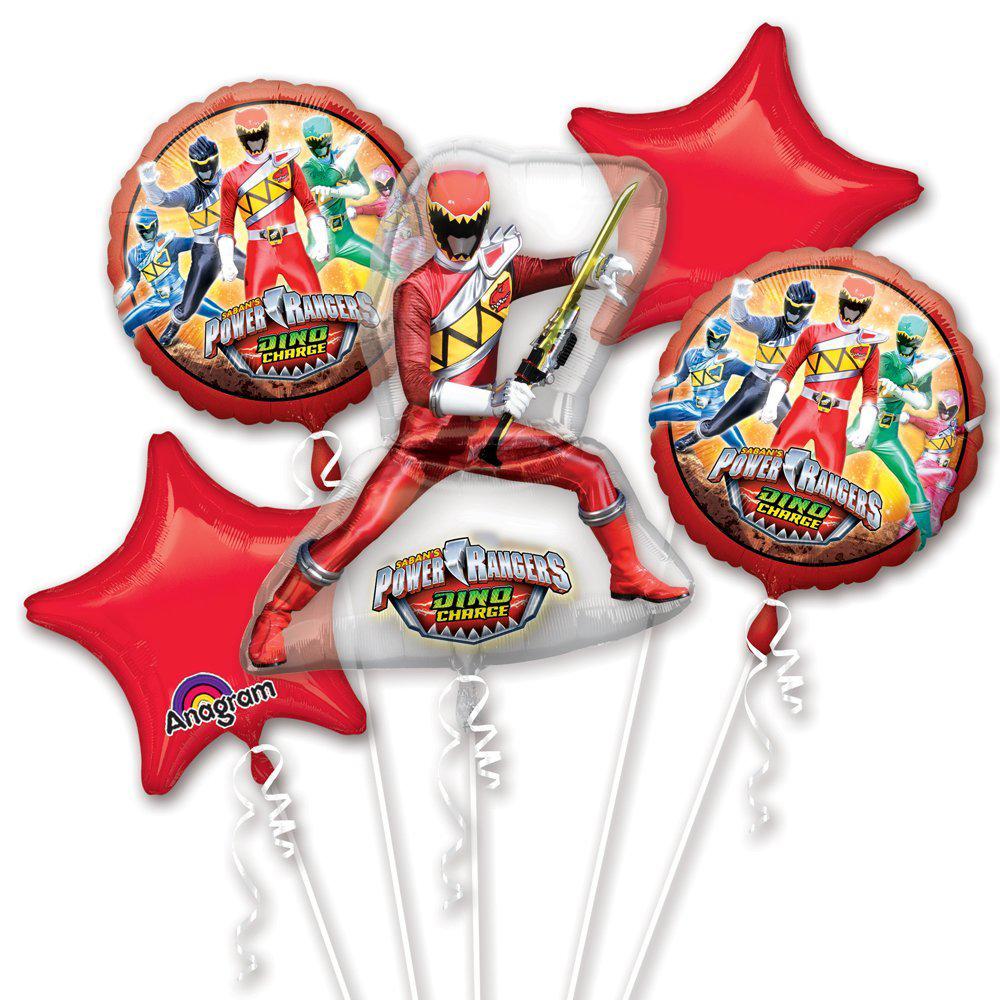 Power Rangers Dino Charge Birthday Bouquet 5ct Balloons & Streamers - Party Centre - Party Centre