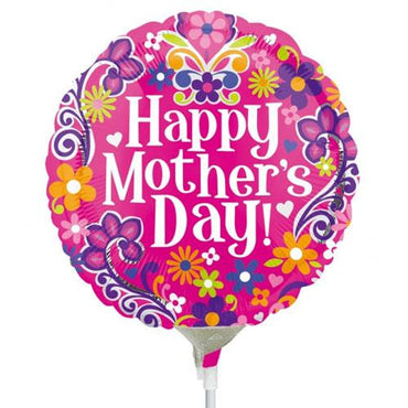 Mother's Day Flower Swirls Foil Balloon 9in Balloons & Streamers - Party Centre - Party Centre