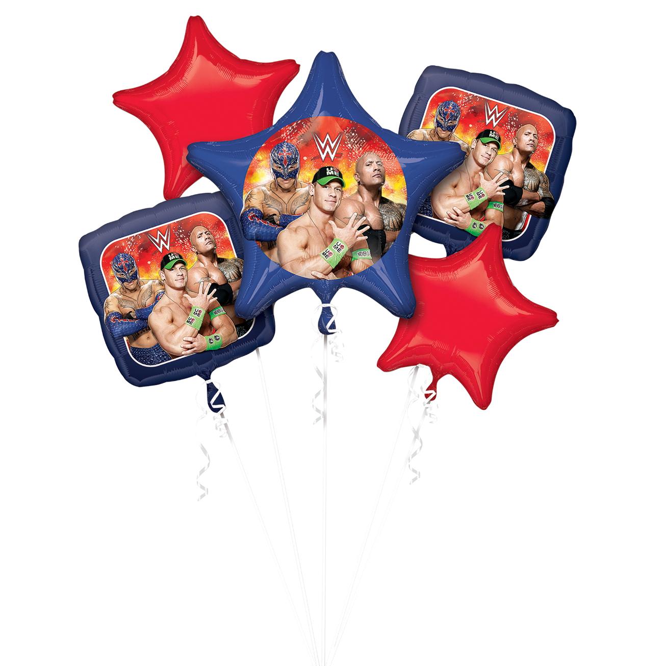 WWE Group Balloon Bouquet 5pcs Balloons & Streamers - Party Centre - Party Centre