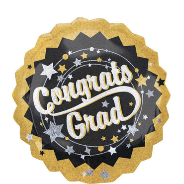 Holographic Grad Black Gold & Silver Jumbo Balloon 28in Balloons & Streamers - Party Centre - Party Centre