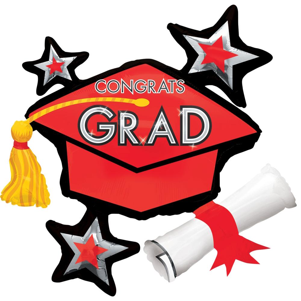 Congrats Grad Red Cluster SuperShape Balloon 31 x 29 in Balloons & Streamers - Party Centre - Party Centre