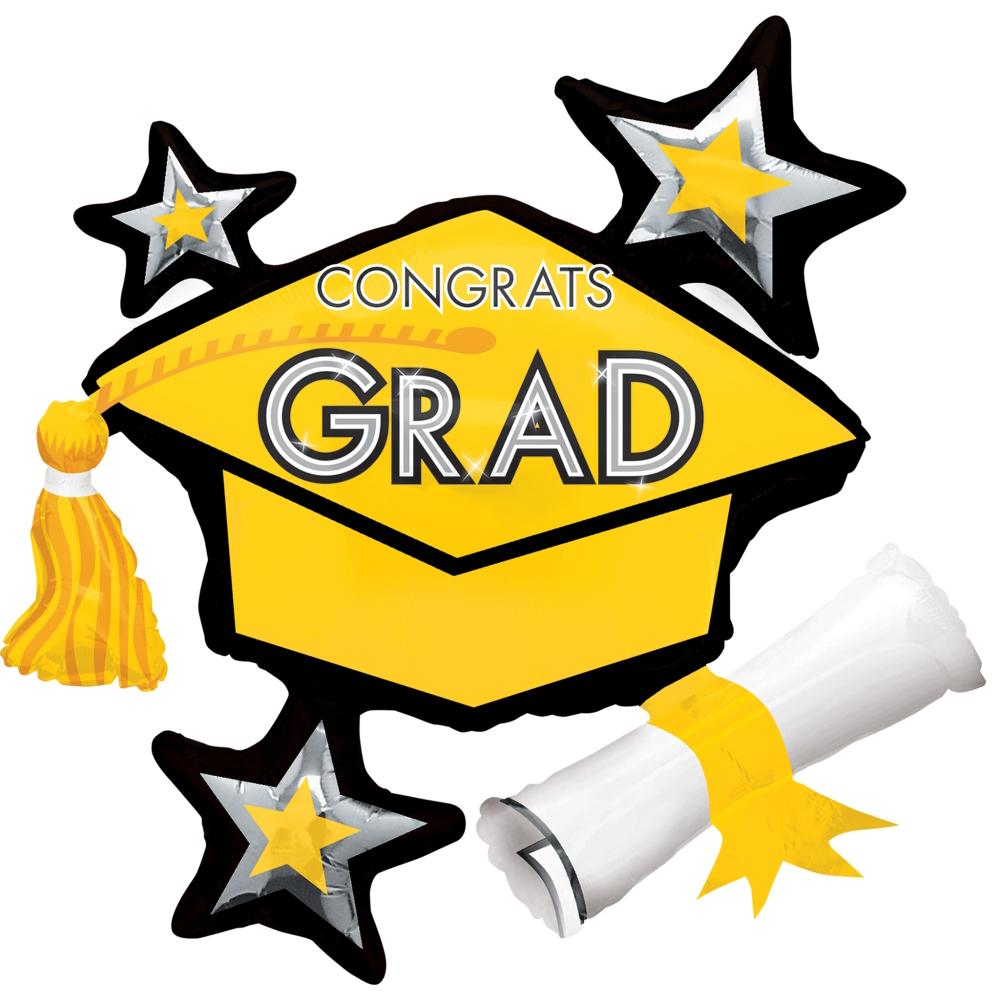 Congrats Grad Yellow Cluster SuperShape Balloon 31 x 29 in Balloons & Streamers - Party Centre - Party Centre