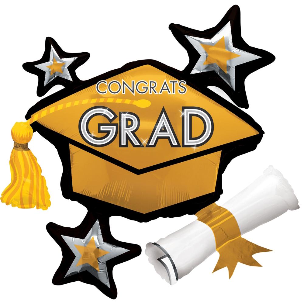 Congrats Grad Gold Cluster SuperShape Balloon 31 x 29 in Balloons & Streamers - Party Centre - Party Centre