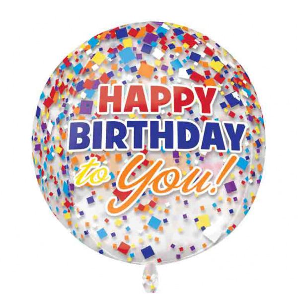 Happy Birthday Clear Confetti Orbz Balloon 38x40cm Balloons & Streamers - Party Centre - Party Centre