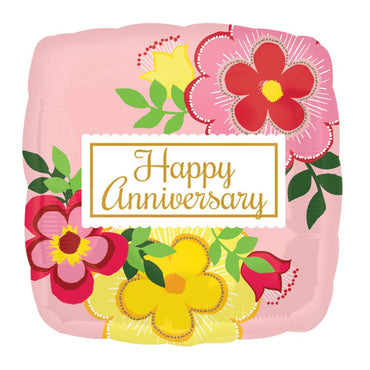 Flowery Anniversary Square Foil Balloon 45cm Balloons & Streamers - Party Centre - Party Centre