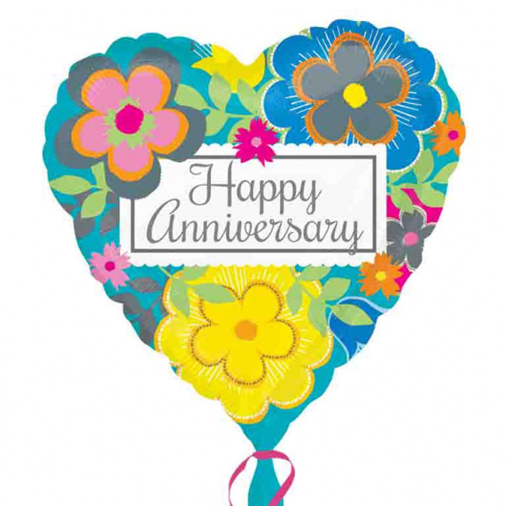 Bright Floral Anniversary Heart Foil Balloon 45cm Balloons & Streamers - Party Centre - Party Centre