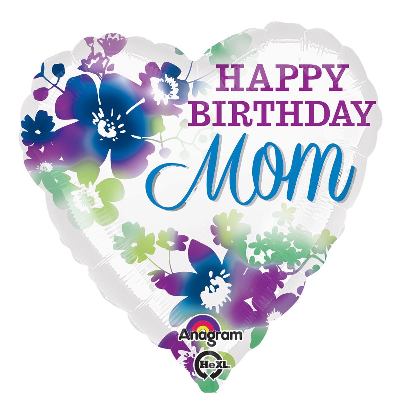 HBD Mom Watercolor Heart Foil Balloon 18in Balloons & Streamers - Party Centre - Party Centre