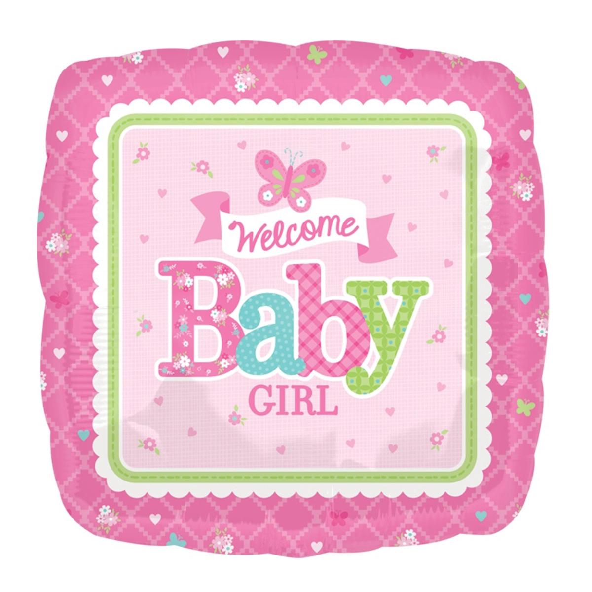 Welcome Baby Girl Butterfly Square Foil Balloon 18in Balloons & Streamers - Party Centre - Party Centre