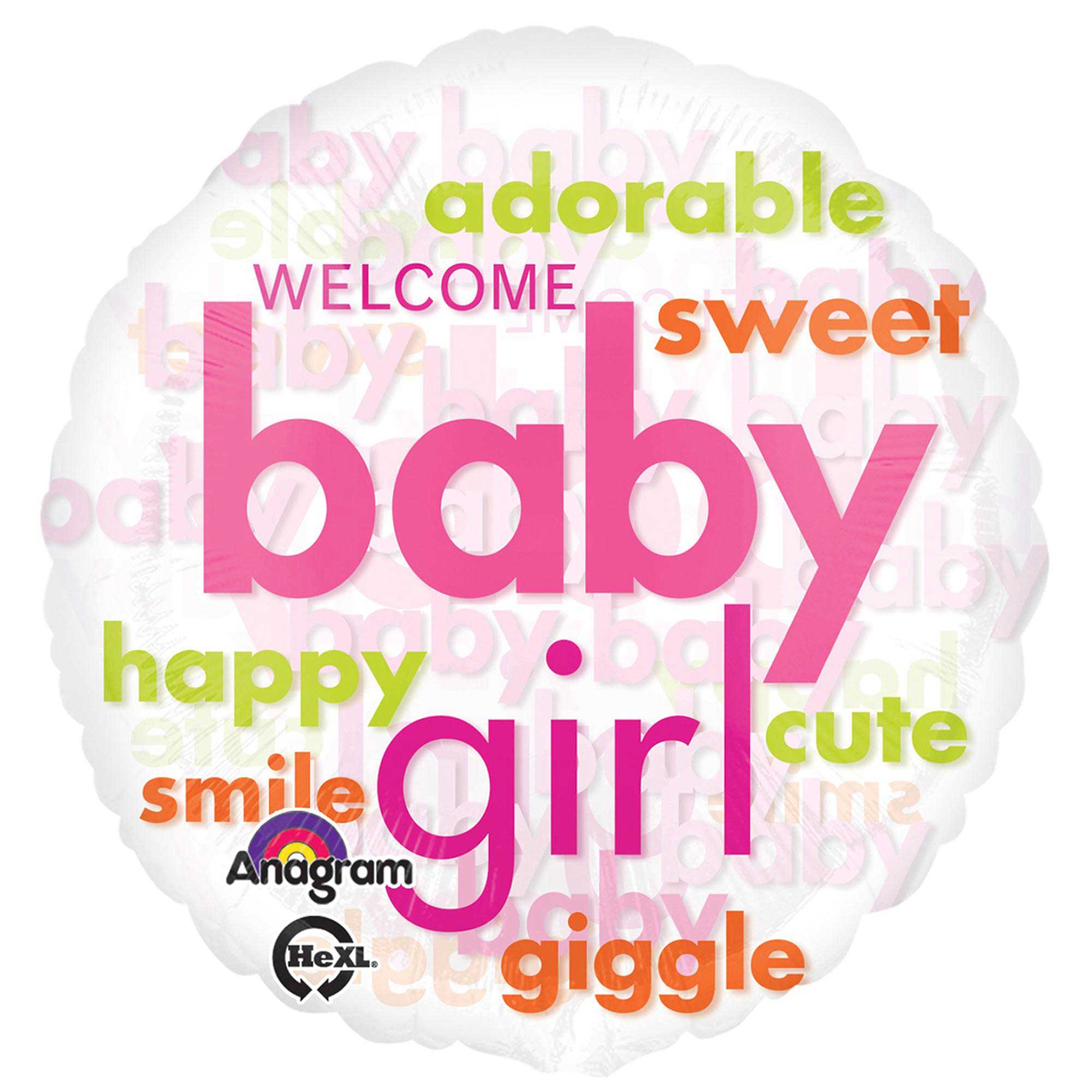 Baby Girl Word Cloud Clear Balloon 18in Balloons & Streamers - Party Centre - Party Centre