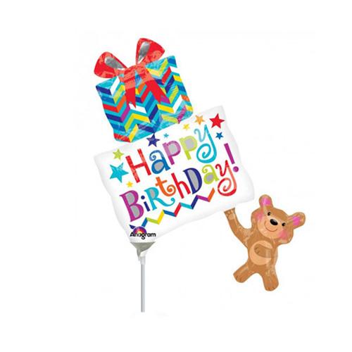 HBD Bear Holding Gifts Mini Shape Foil Balloon Balloons & Streamers - Party Centre - Party Centre