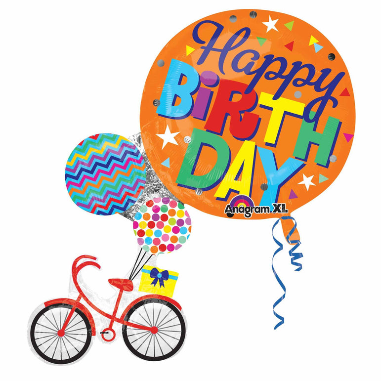 Happy Birthday Bike SuperShape Balloon 26 x 31in Balloons & Streamers - Party Centre