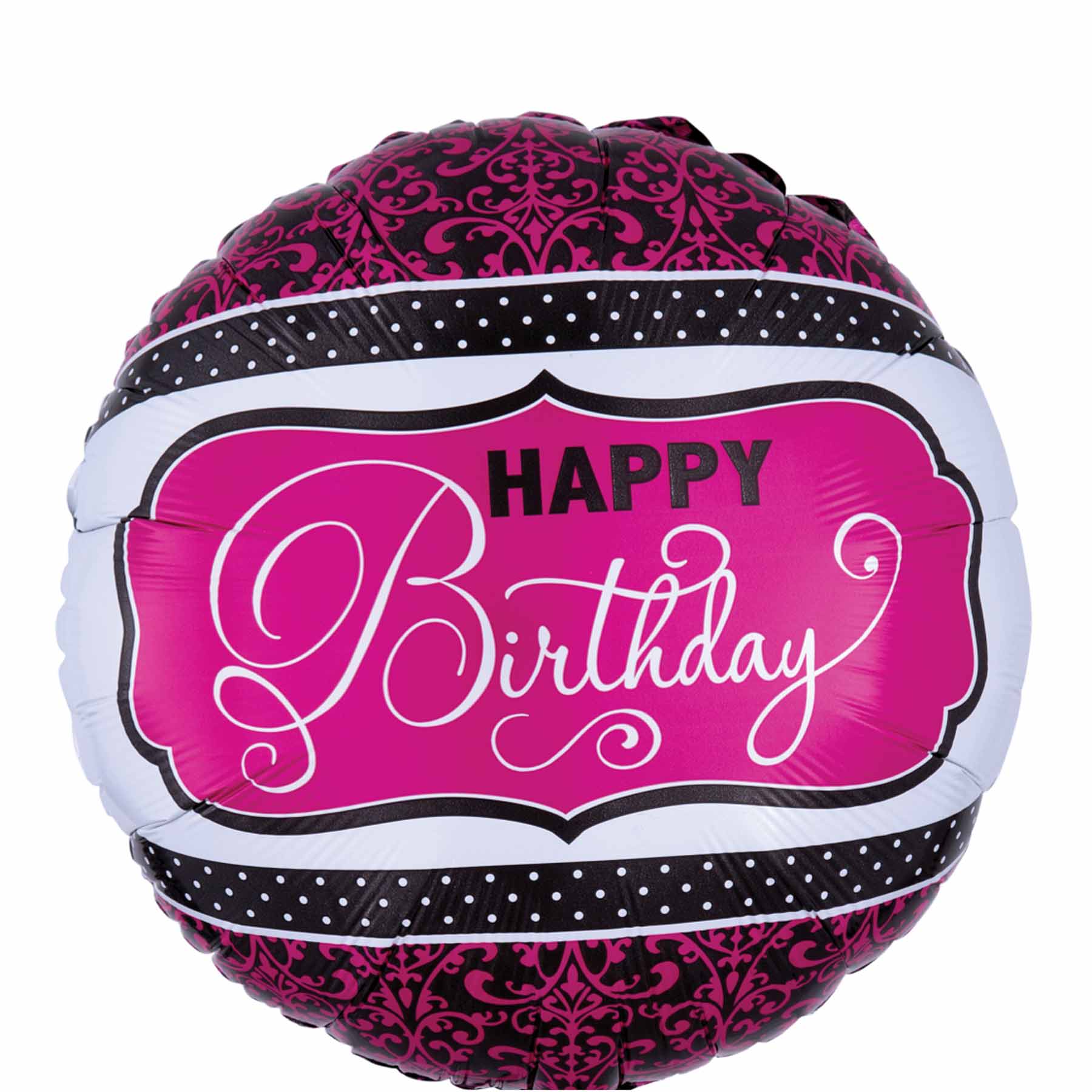 Black, Pink & White Birthday Foil Balloon 43x43cm - Party Centre
