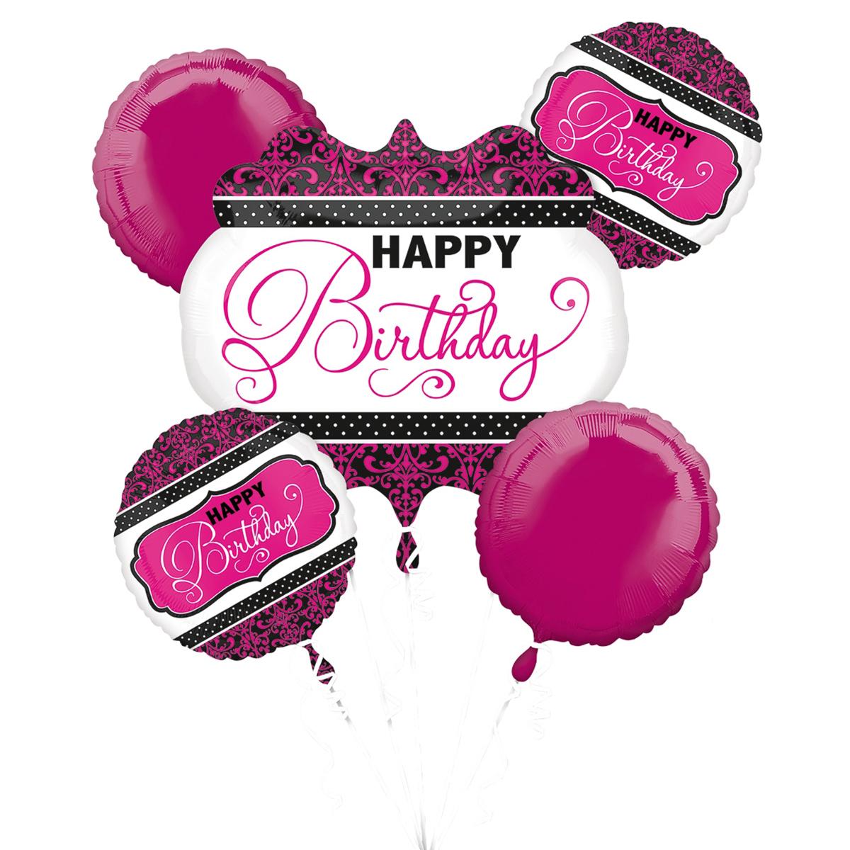 Pink Black & White Birthday Balloon Bouquet 5 pcs Balloons & Streamers - Party Centre - Party Centre