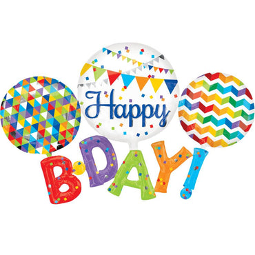 Happy B-D-A-Y Multi-Balloon 56 x 36in Balloons & Streamers - Party Centre - Party Centre
