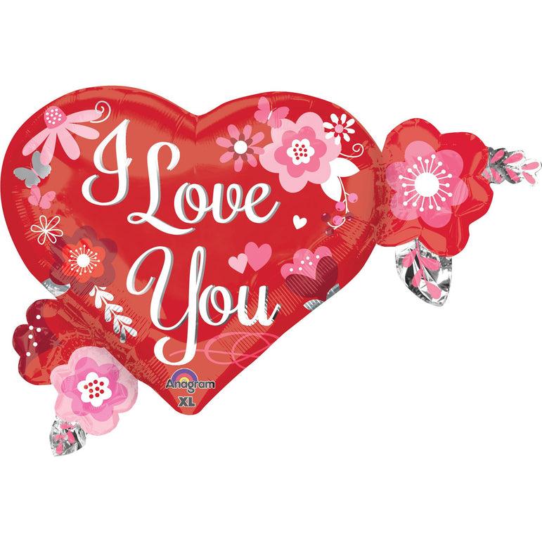 I Love You Heart Flowers SuperShape Balloon 27x20in Balloons & Streamers - Party Centre