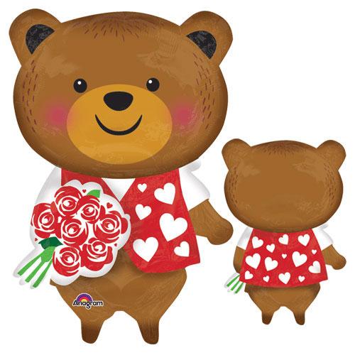 Bear with Rose Garland Multi-Balloon 19x29in Balloons & Streamers - Party Centre - Party Centre