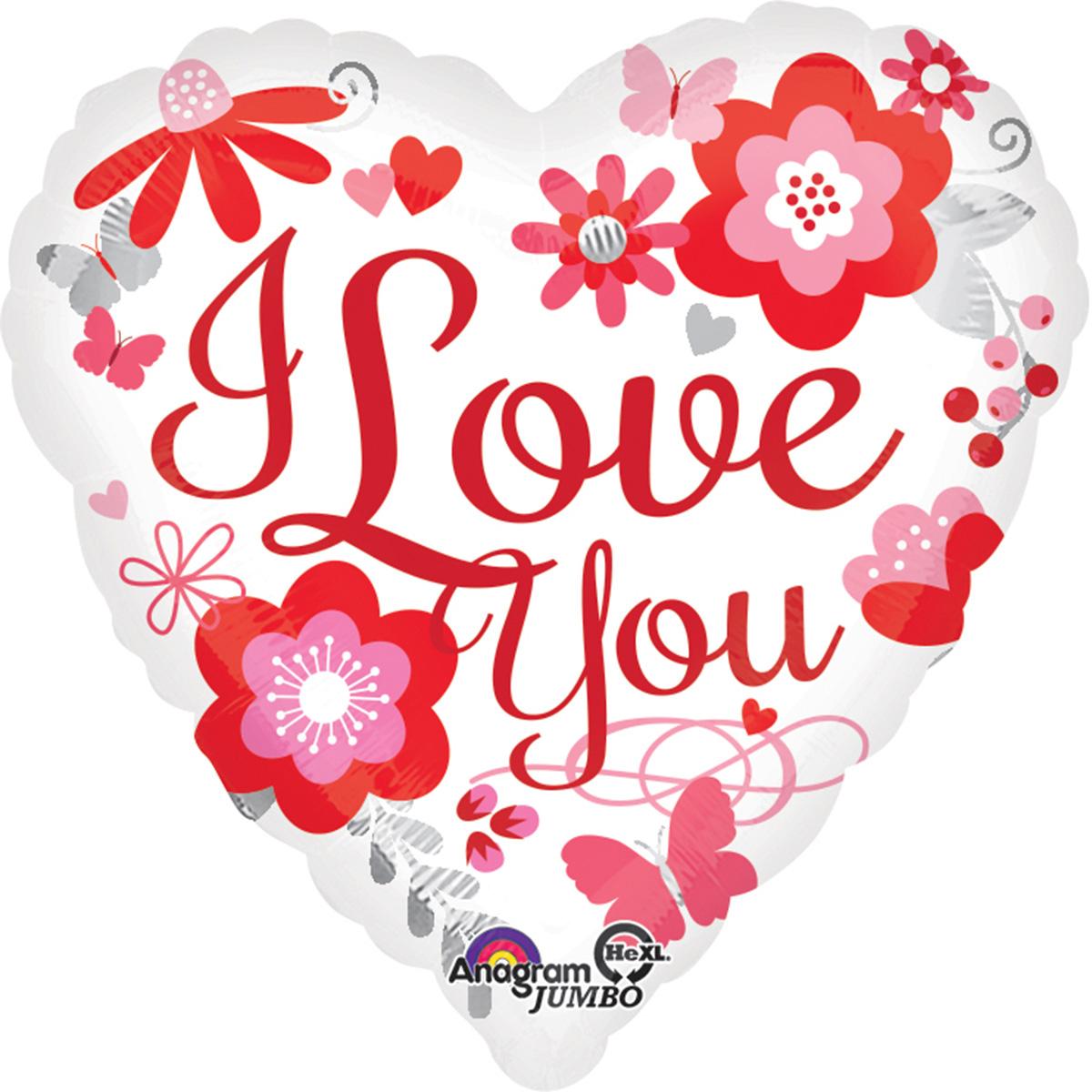 I Love You Floral Jumbo Balloon 71cm Balloons & Streamers - Party Centre - Party Centre