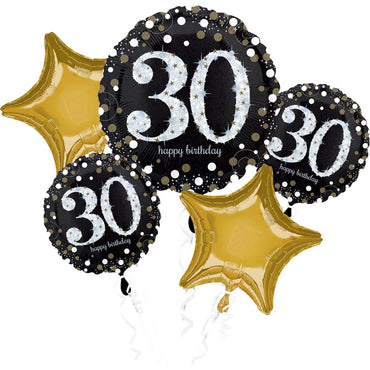 Sparkling Birthday 30 Balloon Bouquet 5pcs Balloons & Streamers - Party Centre - Party Centre